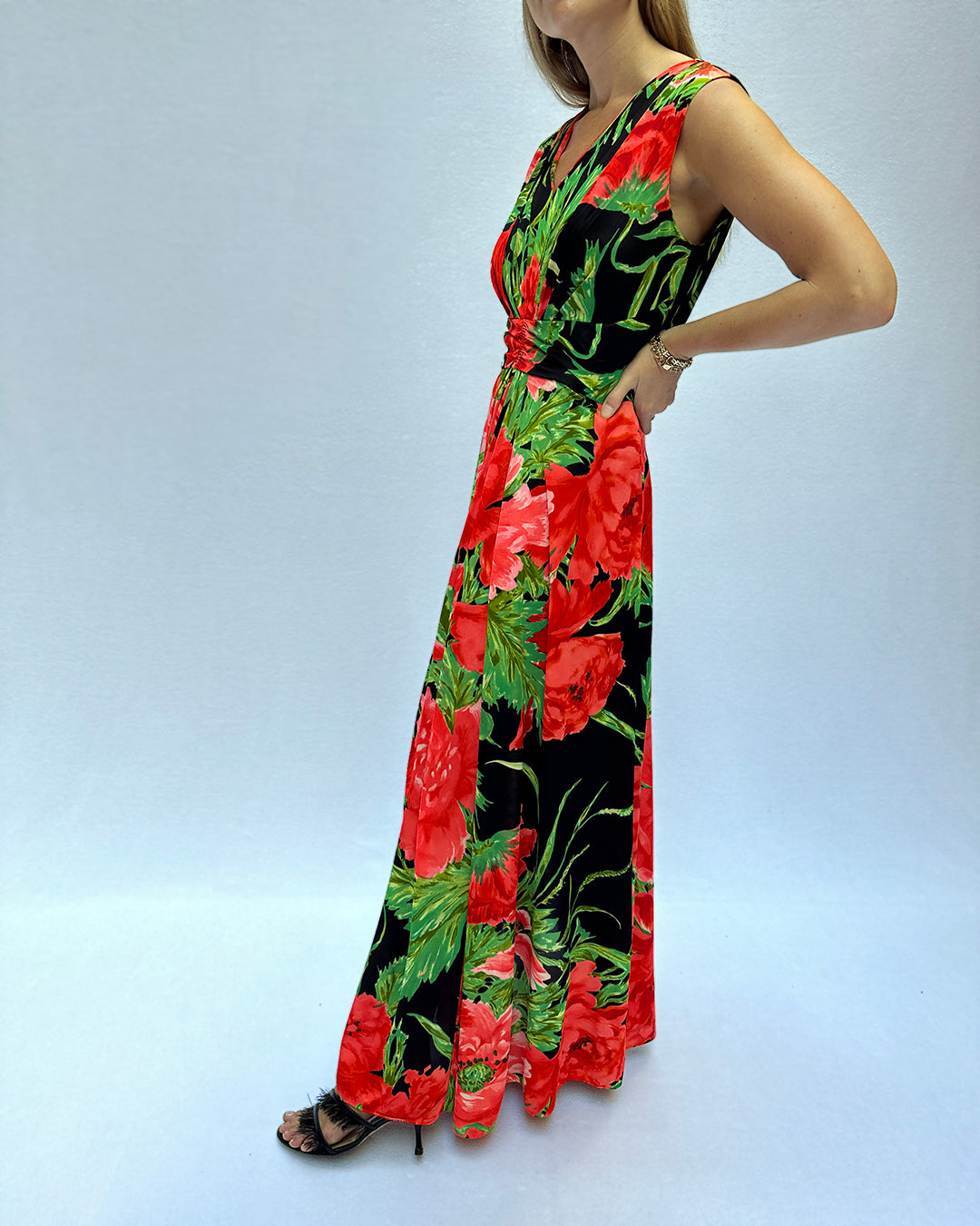 VINTAGE 1960s TROPICAL JERSEY MAXIDRESS | S-M