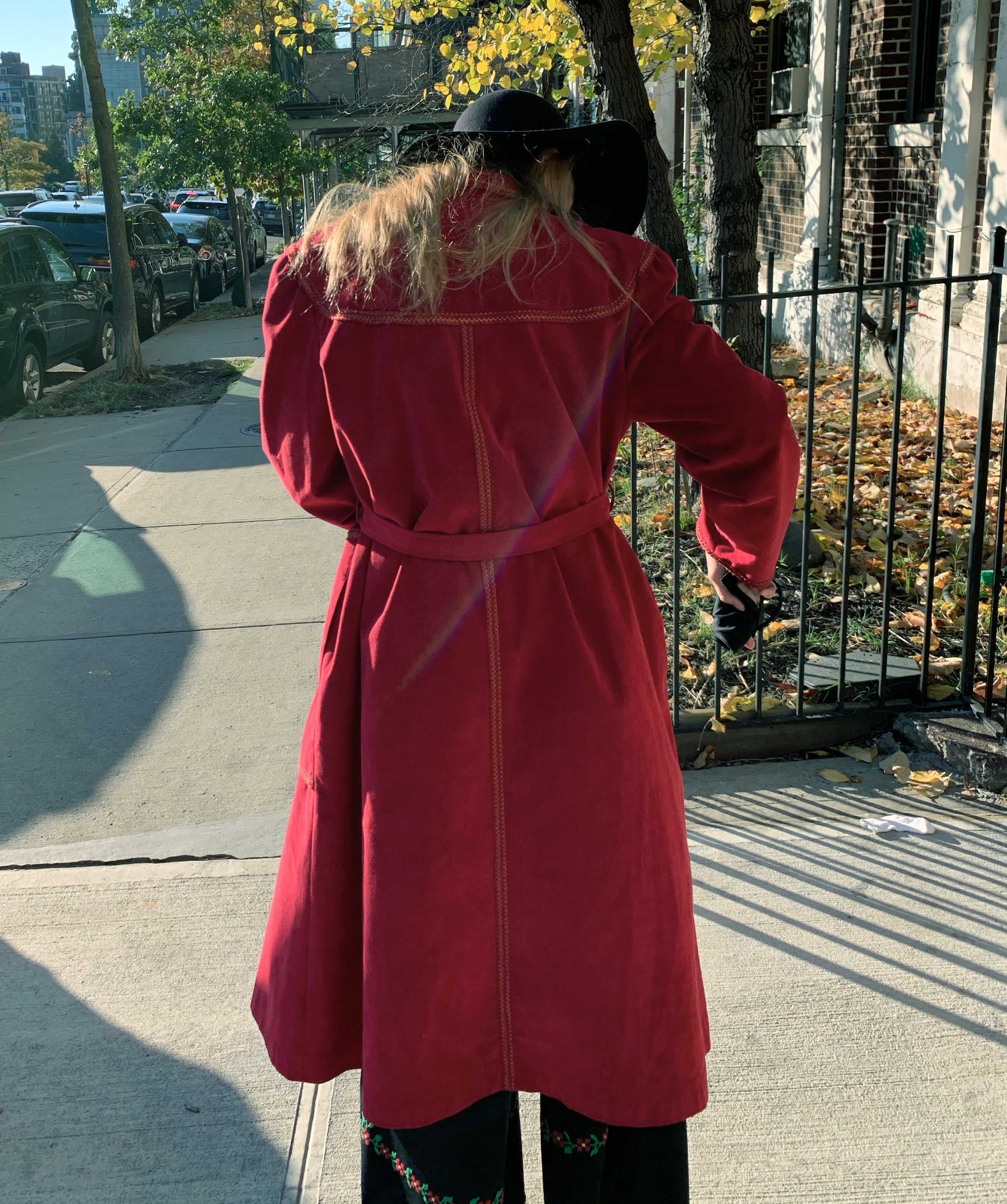 Red suede trench clearance coat