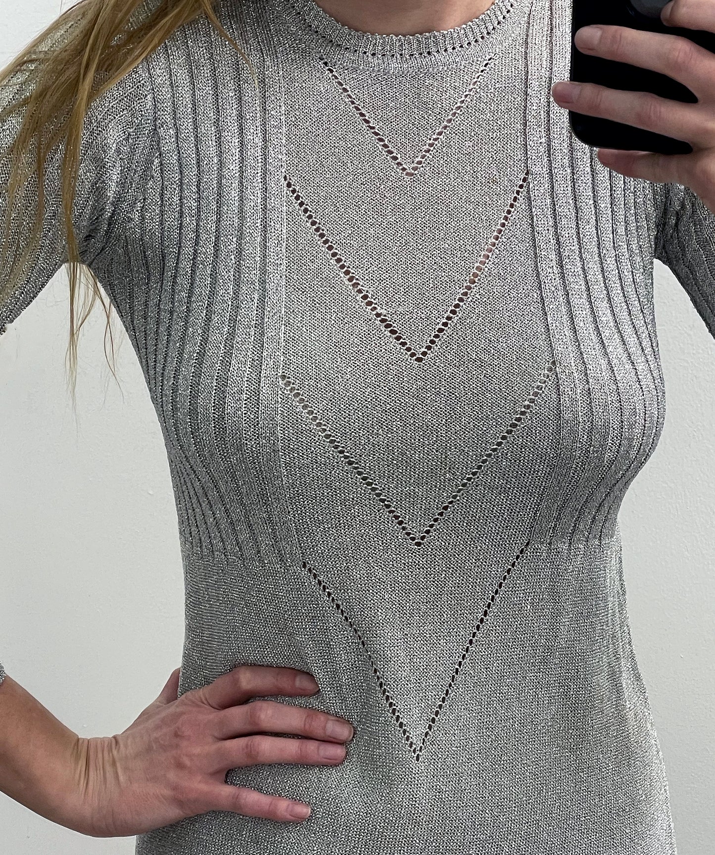 Vintage 1970s Metallic Knit Dress | XS-S