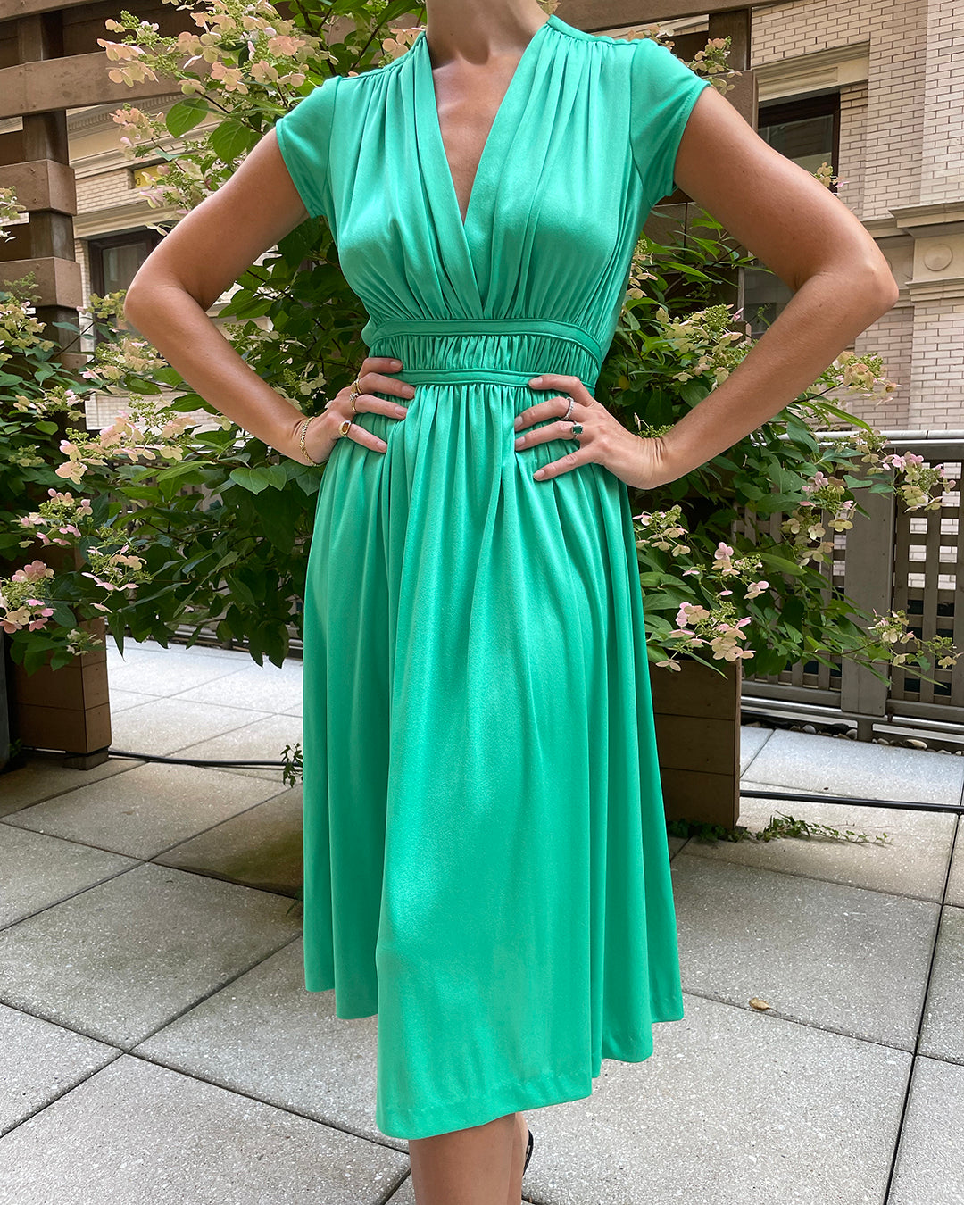 1970s SURPLICE NECK FAUX WRAP DRESS XS M