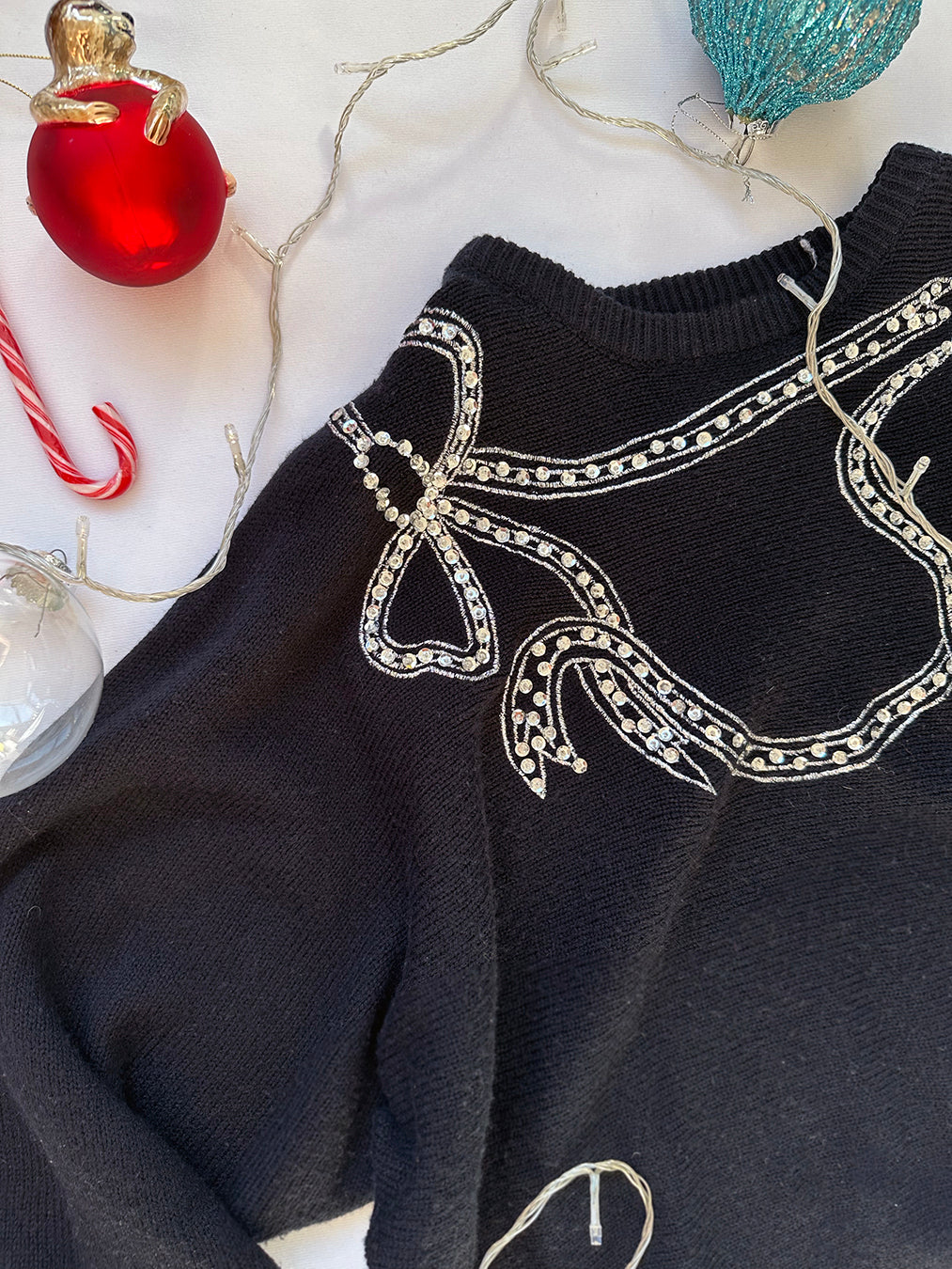 Vintage Embellished Bow Sweater