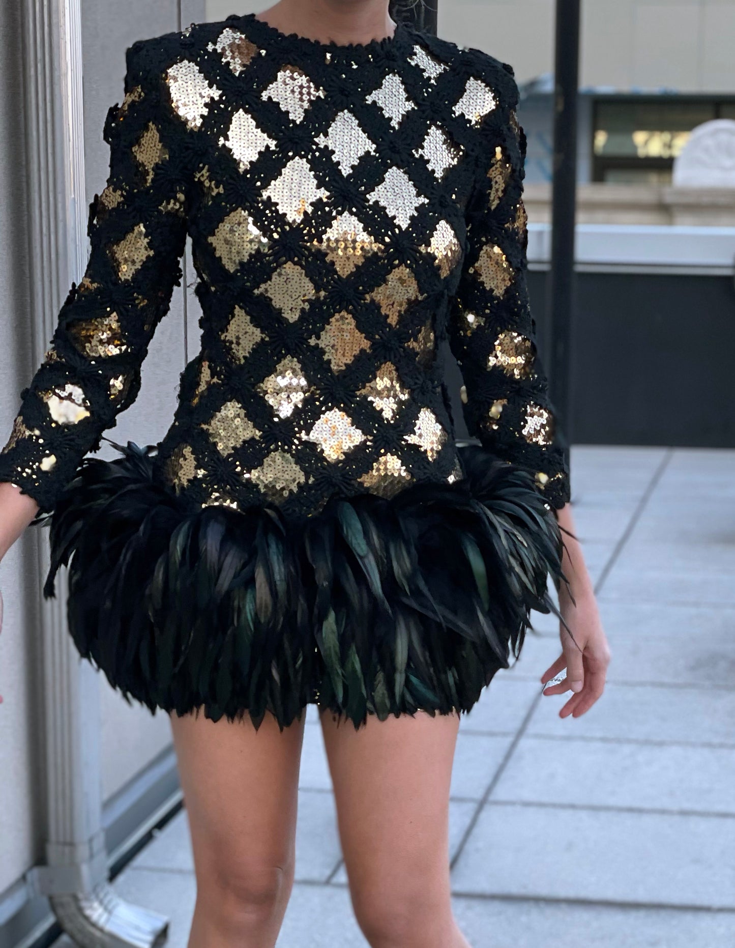 1980s Peter Keppler Sequin Embellished Dress With Feathers