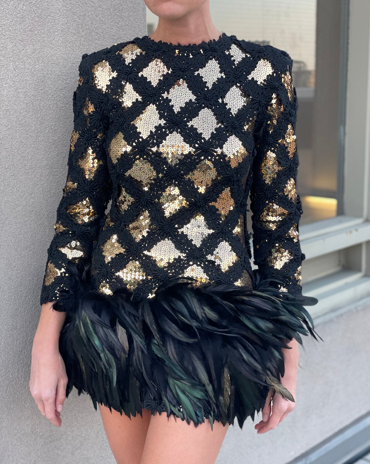 1980s Peter Keppler Sequin Embellished Dress With Feathers