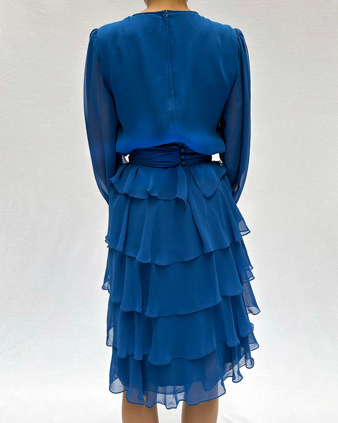 Vintage Tiered Chiffon Long Sleeve Dress
