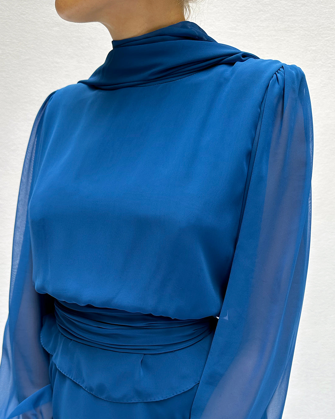 Vintage Tiered Chiffon Long Sleeve Dress
