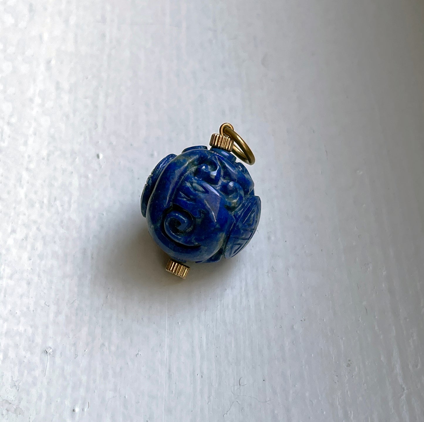 Art Deco Chinese Carved Sodalite Pendant