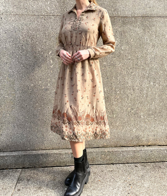 Vintage Block Print Linen Dress Set