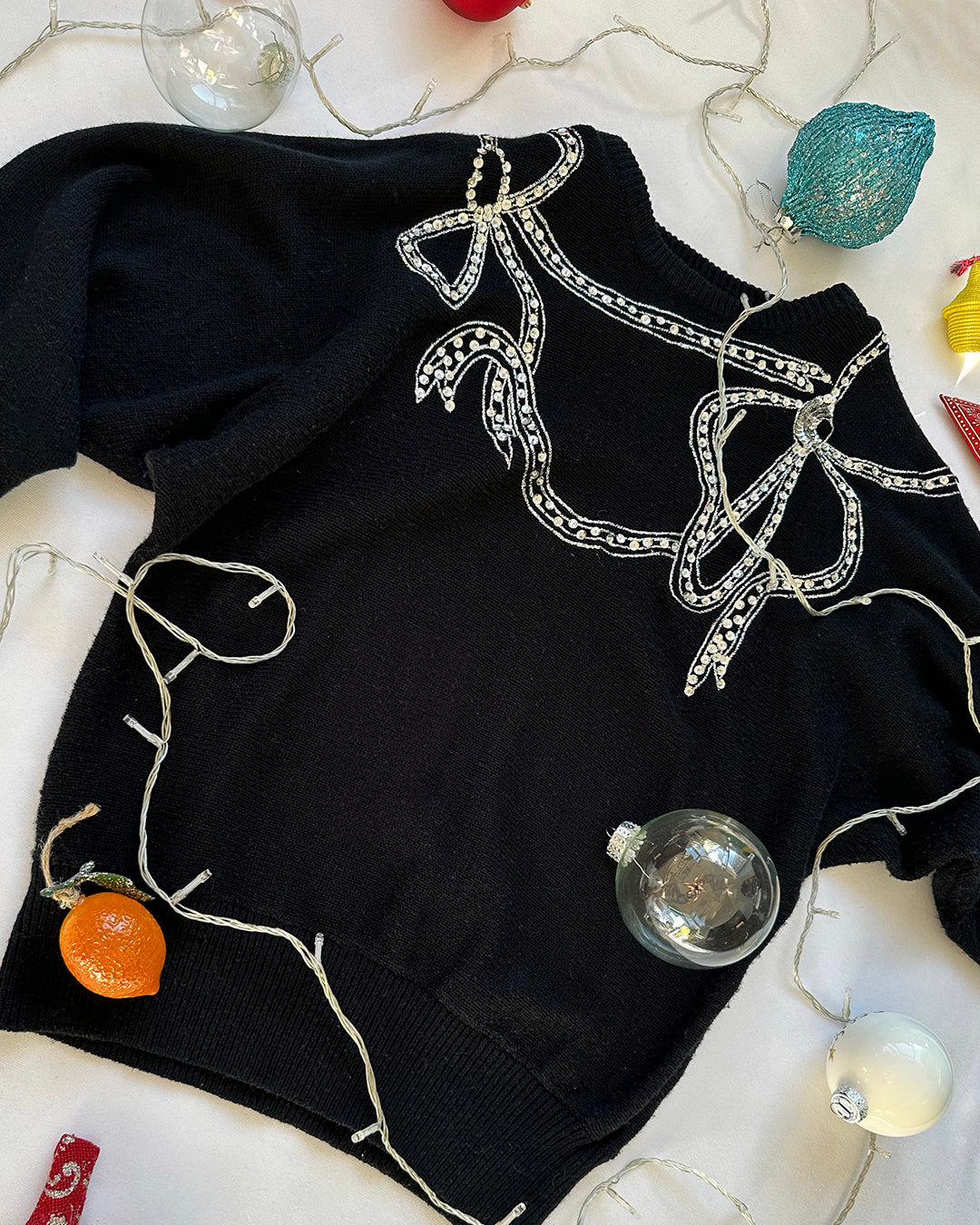 Vintage Embellished Bow Sweater