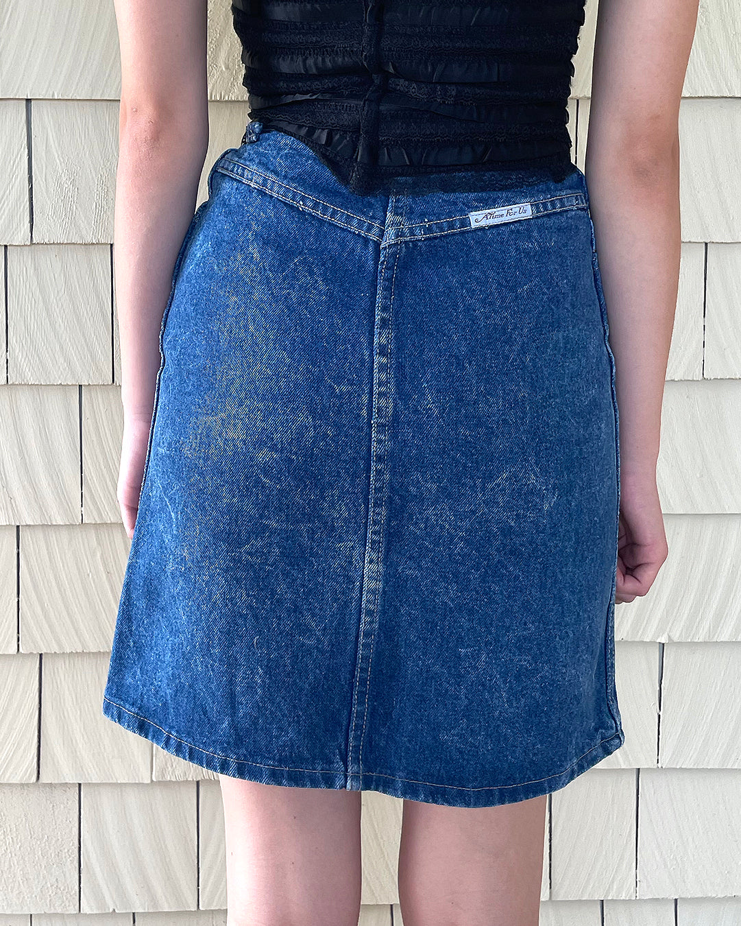 Vintage denim skirt 80s cropped acid wash leather mini – Pop Sick Vintage
