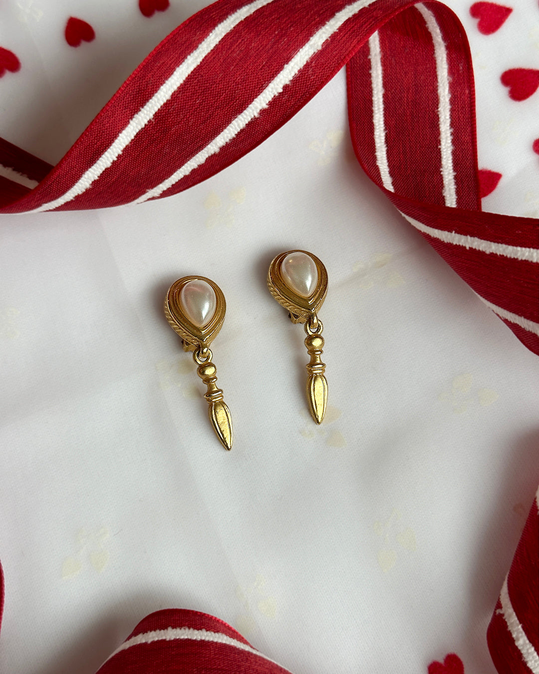 Vintage Etruscan Style Teardrop Pearl Earrings