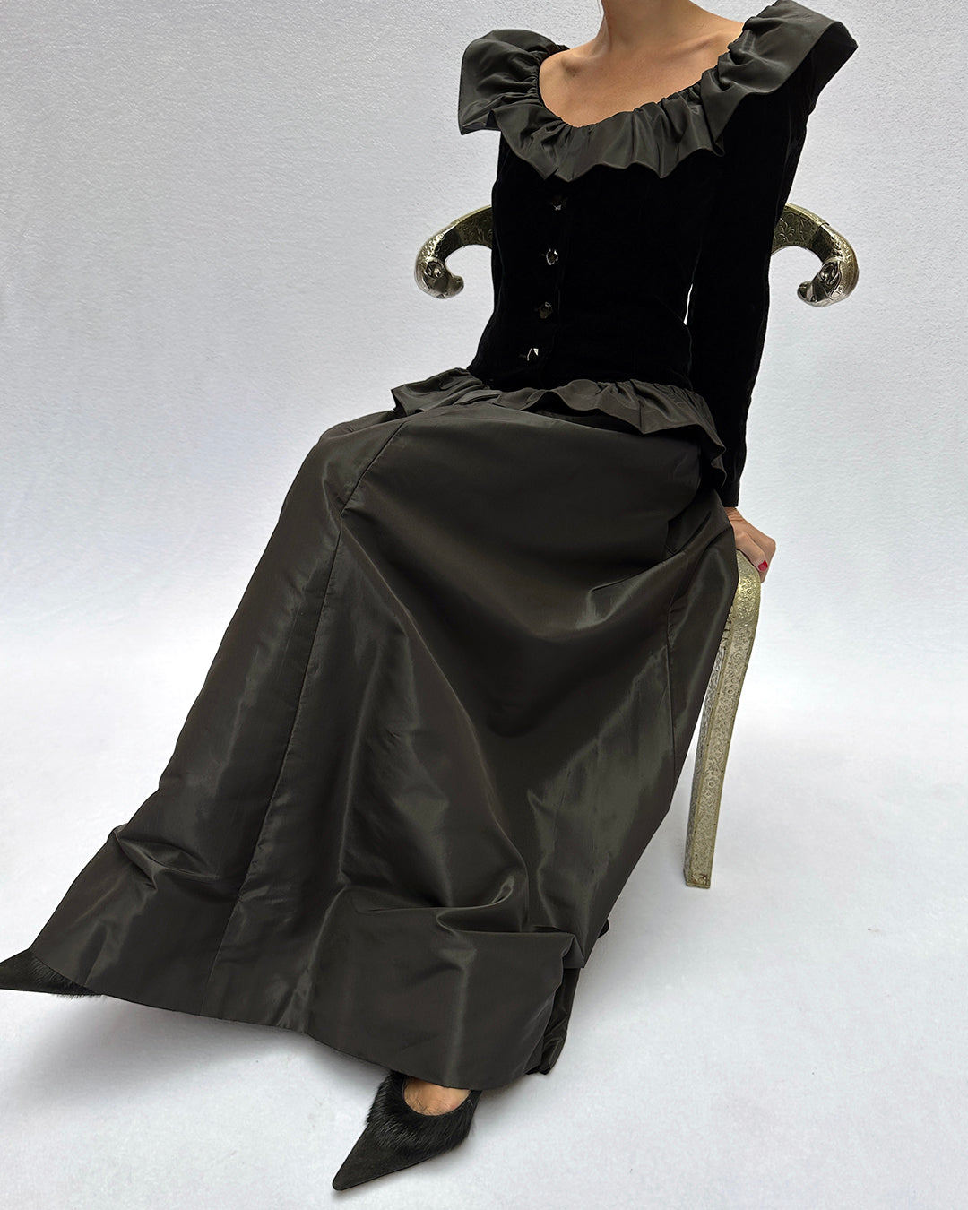 VINTAGE GIVENCHY COUTURE LONG SLEEVE VELVET GOWN