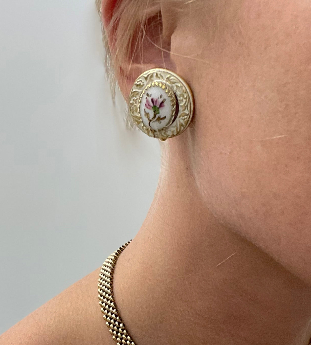 Vintage Hand-Painted Rose Earrings