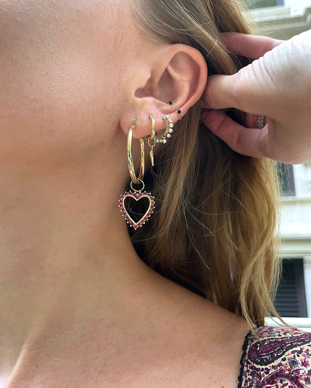 Vintage 14k Gold Hoop Earrings With Heart Charm Very Breezy