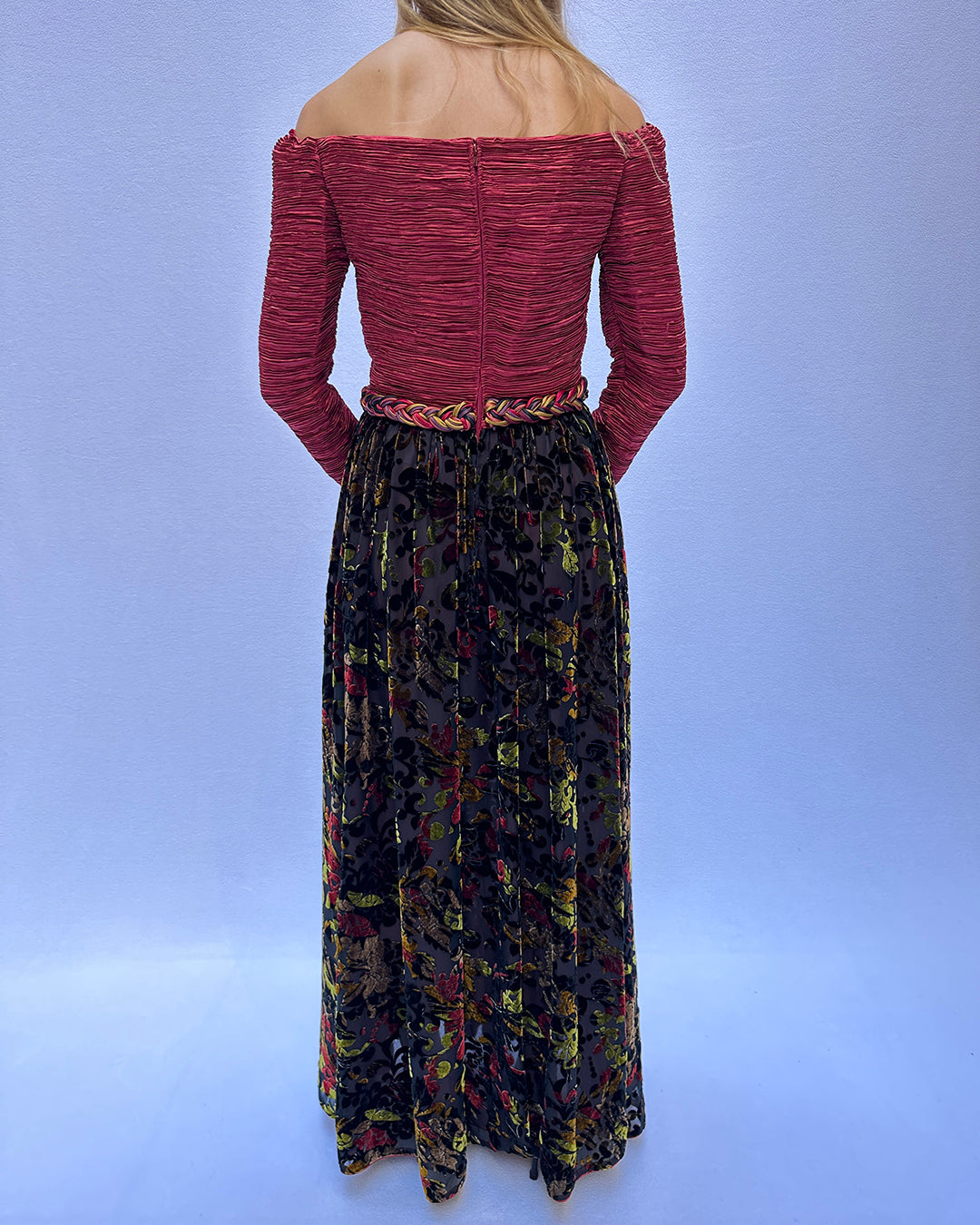 1970s MARY MCFADDEN COUTURE OFF THE SHOULDER GOWN | S-M