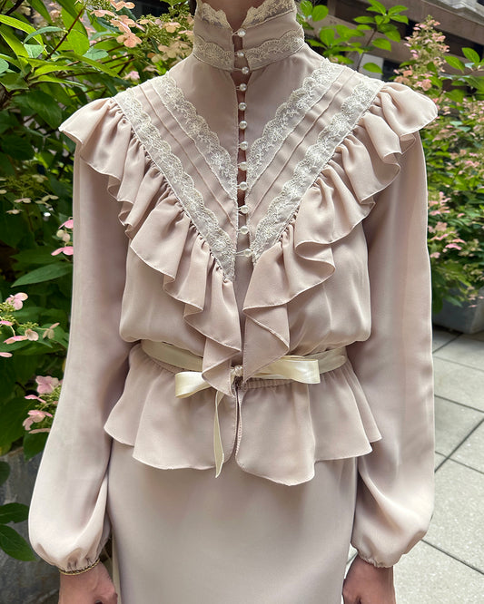 VINTAGE VICTORIAN-STYLE BLOUSE WITH UNDERSLIP | S