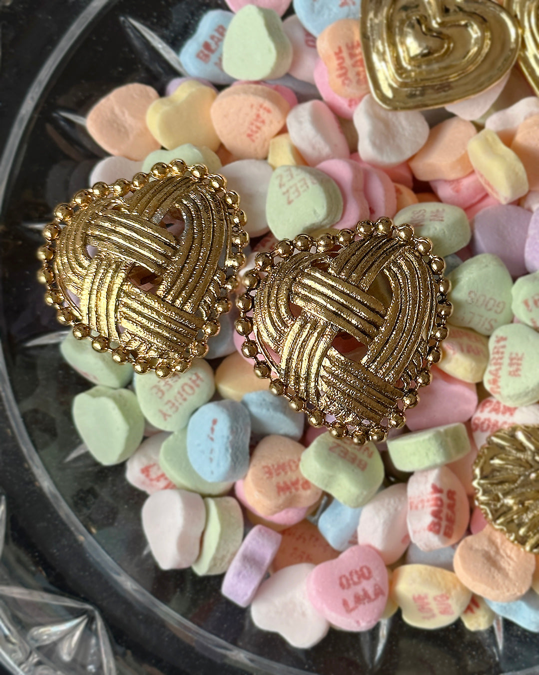 Vintage Oversized Gold Heart Stud Earrings